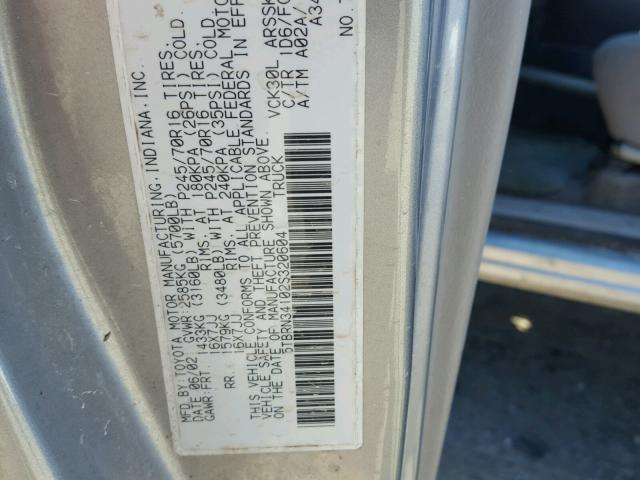 5TBRN34102S320604 - 2002 TOYOTA TUNDRA ACC SILVER photo 10