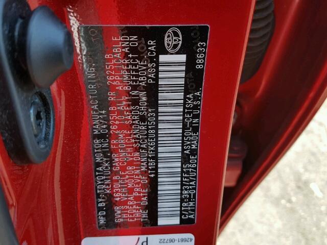 4T1BF1FK6EU815031 - 2014 TOYOTA CAMRY L RED photo 10