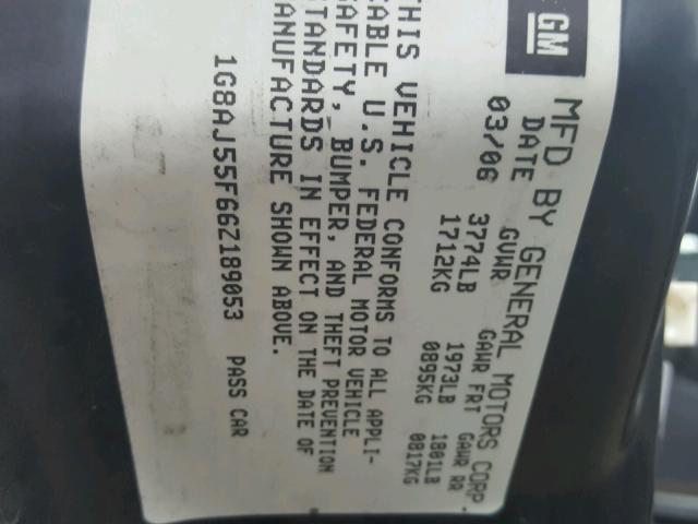 1G8AJ55F66Z189053 - 2006 SATURN ION LEVEL 黑色 照片 10