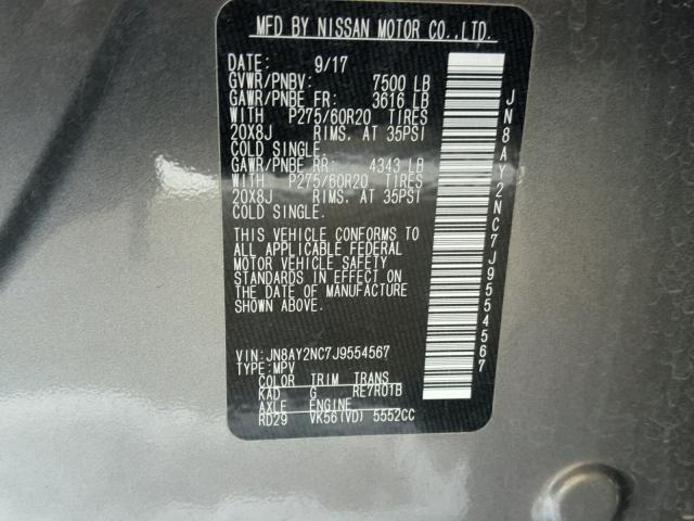 JN8AY2NC7J9554567 - 2018 NISSAN ARMADA SV GRAY photo 10