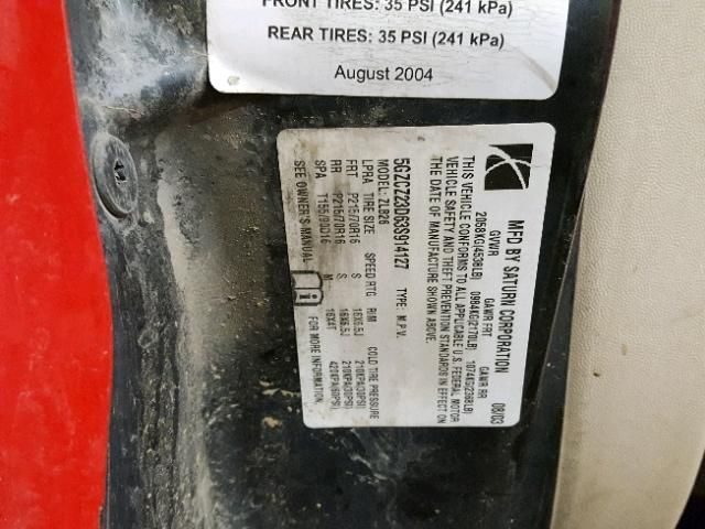 5GZCZ23D63S914127 - 2003 SATURN VUE RED photo 10