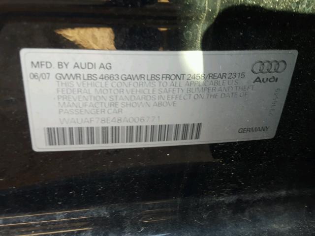 WAUAF78E48A006771 - 2008 AUDI A4 2.0T BLACK photo 10