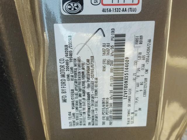 1ZVFT80NX55144089 - 2005 FORD MUSTANG GRAY photo 10