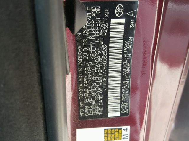 JTKDE177550053532 - 2005 TOYOTA SCION TC 紫色 照片 10