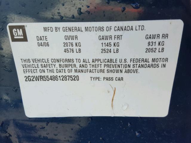 2G2WR554861287520 - 2006 PONTIAC GRAND PRIX Mavi foto 10