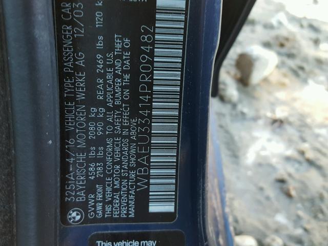 WBAEU33414PR09482 - 2004 BMW 325 XI BLUE photo 10