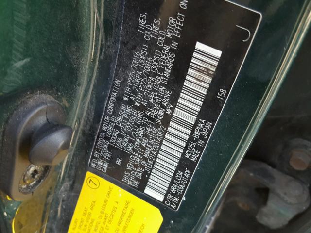 JTEHF21A730143872 - 2003 TOYOTA HIGHLANDER GREEN photo 10