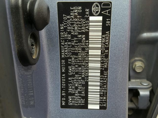 2T1KR32EX8C716544 - 2008 TOYOTA COROLLA MA BLUE photo 10