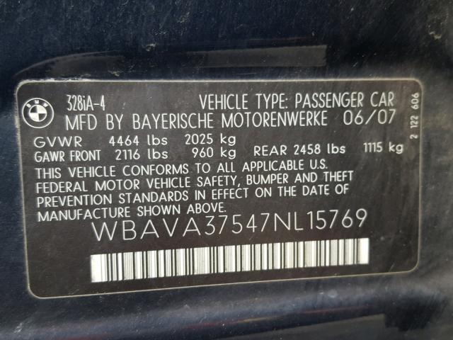 WBAVA37547NL15769 - 2007 BMW 328 I BLUE photo 10