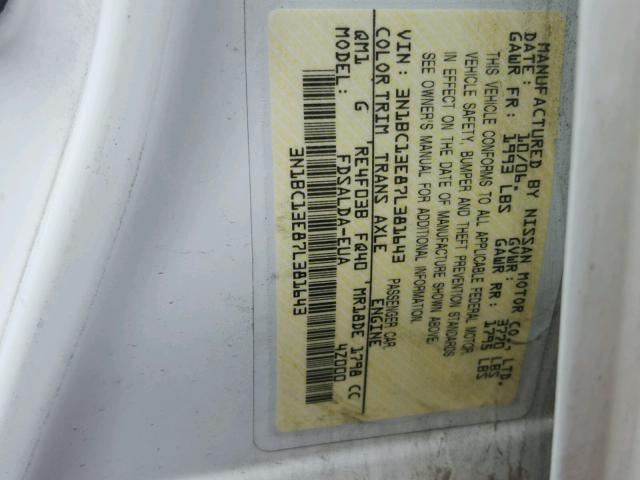 3N1BC13E87L381643 - 2007 NISSAN VERSA S WHITE photo 10