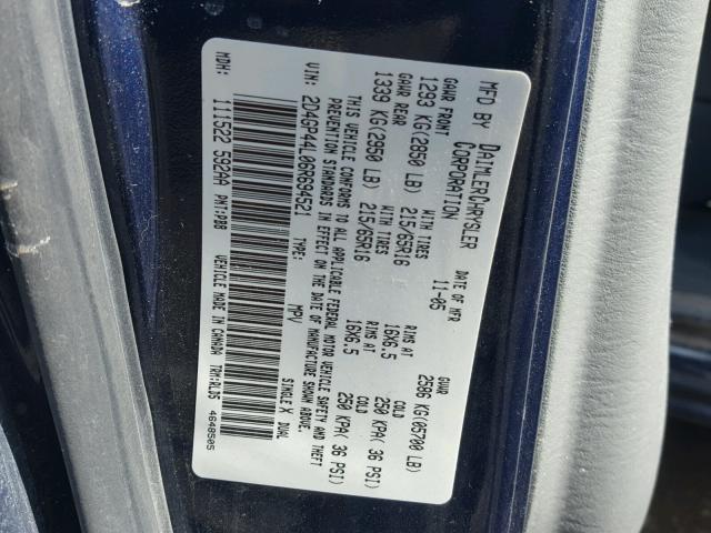 2D4GP44L06R694521 - 2006 DODGE GRAND CARA BLUE photo 10