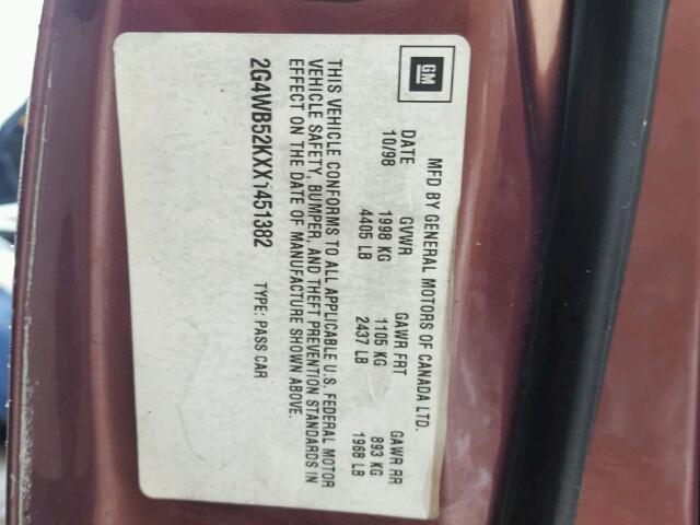 2G4WB52KXX1451382 - 1999 BUICK REGAL LS BROWN photo 10