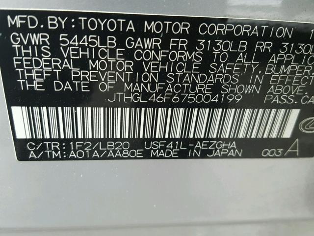 JTHGL46F675004199 - 2007 LEXUS LS 460L SILVER photo 10