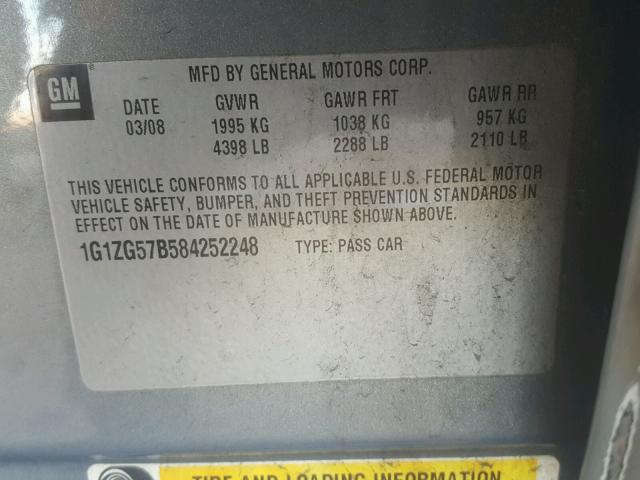 1G1ZG57B584252248 - 2008 CHEVROLET MALIBU LS ლურჯი ფოტო 10