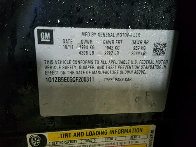 1G1ZB5E05CF200311 - 2012 CHEVROLET MALIBU LS 黑色 照片 10