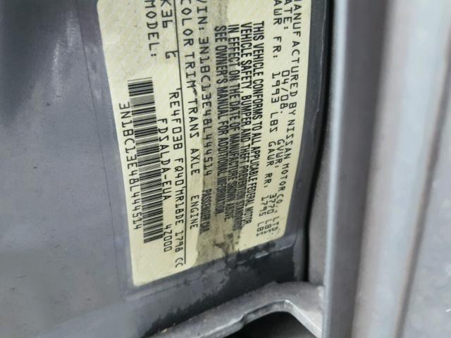 3N1BC13E48L444514 - 2008 NISSAN VERSA S GRAY photo 10