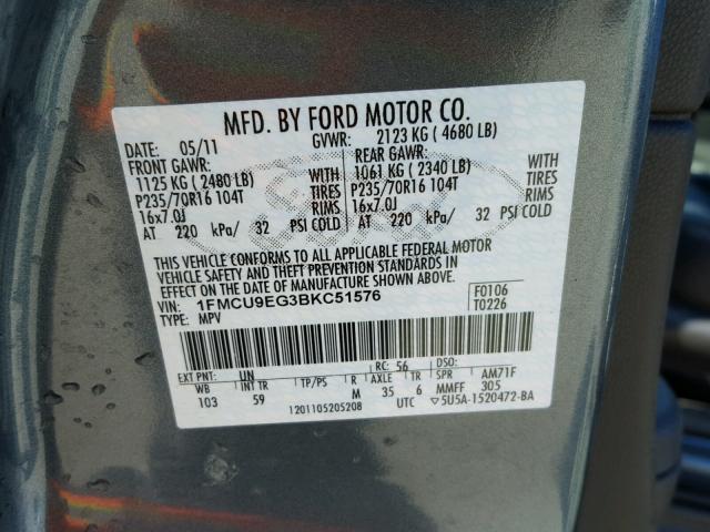 1FMCU9EG3BKC51576 - 2011 FORD ESCAPE LIM BLUE photo 10