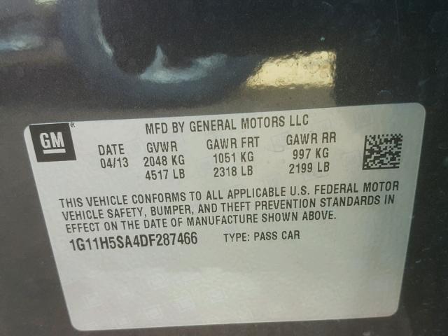 1G11H5SA4DF287466 - 2013 CHEVROLET MALIBU LTZ 灰色 照片 10