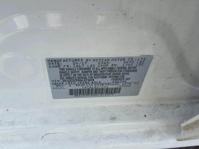 3N1CE2CP0HL371079 - 2017 NISSAN VERSA NOTE WHITE photo 10