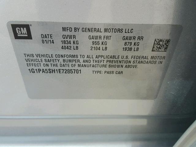 1G1PA5SH1E7285701 - 2014 CHEVROLET CRUZE LS GRAY photo 10