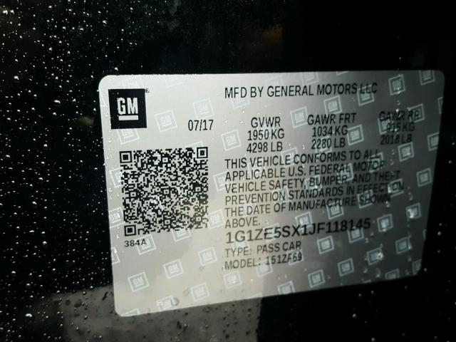 1G1ZE5SX1JF118145 - 2018 CHEVROLET MALIBU PRE BLACK photo 10