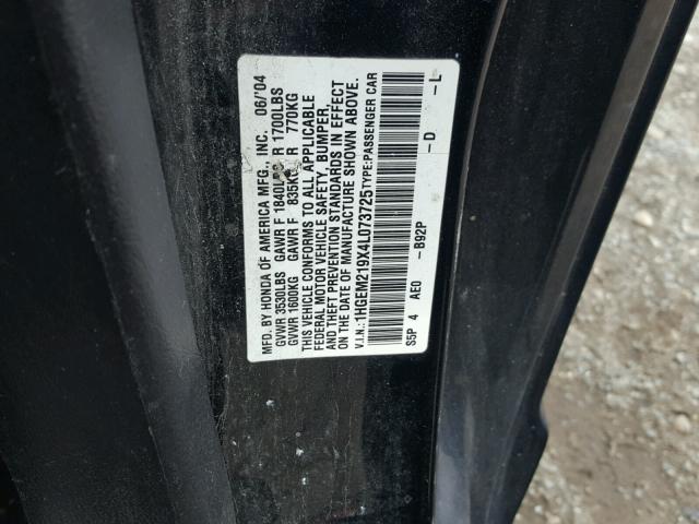 1HGEM219X4L073725 - 2004 HONDA CIVIC EX შავი ფოტო 10