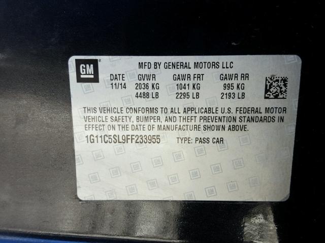 1G11C5SL9FF233955 - 2015 CHEVROLET MALIBU 1LT 黑色 照片 10