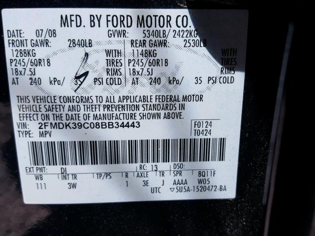 2FMDK39C08BB34443 - 2008 FORD EDGE LIMIT BLUE photo 10