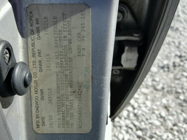 KLATA52671B641605 - 2001 DAEWOO LANOS S 银色 照片 10