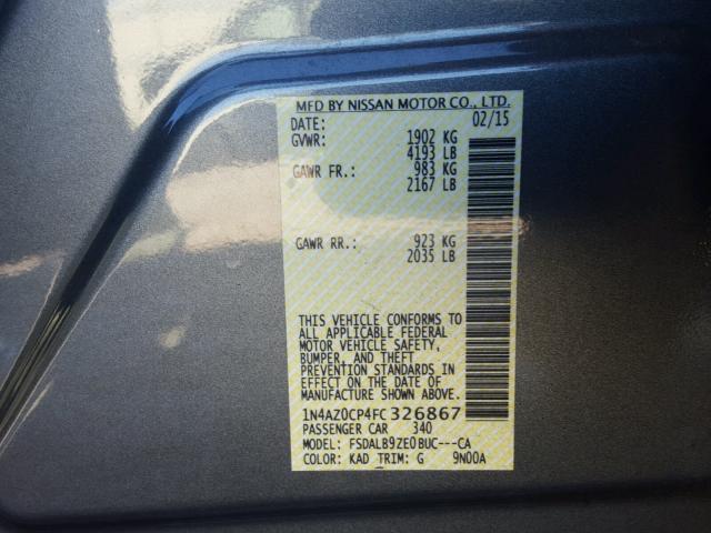 1N4AZ0CP4FC326867 - 2015 NISSAN LEAF S GRAY photo 10