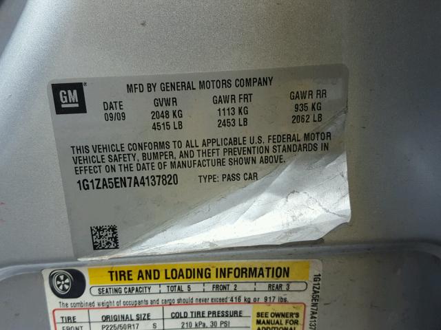 1G1ZA5EN7A4137820 - 2010 CHEVROLET MALIBU LS SILVER photo 10