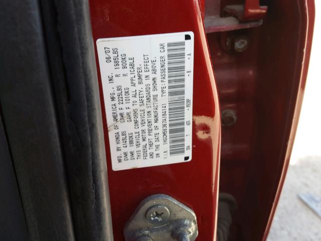 1HGCM56367A184141 - 2007 HONDA ACCORD SE RED photo 10