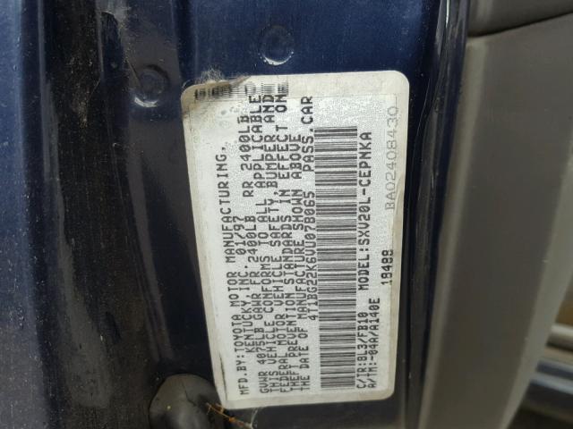 4T1BG22K6VU078065 - 1997 TOYOTA CAMRY CE BLUE photo 10