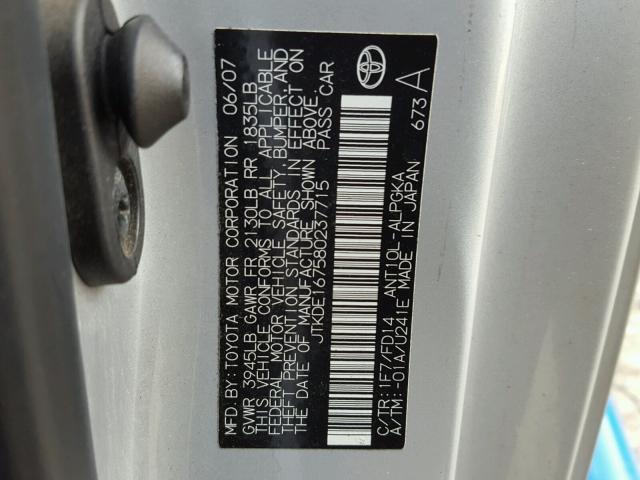 JTKDE167580237715 - 2008 SCION TC SILVER photo 10