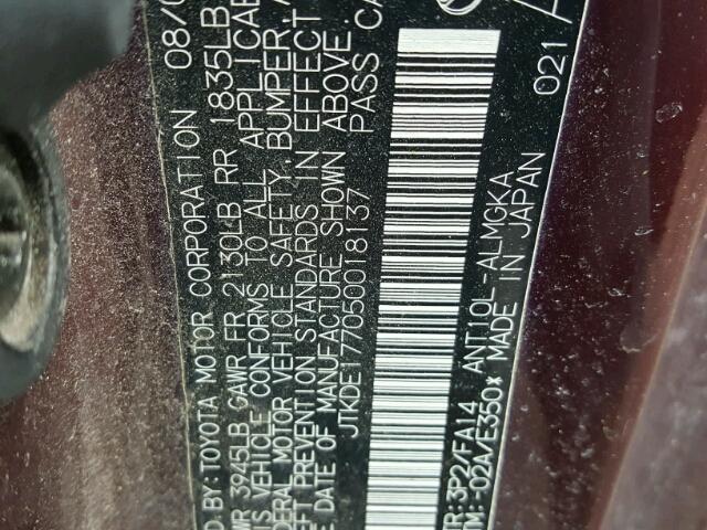 JTKDE177050018137 - 2005 TOYOTA SCION TC 紫色 照片 10