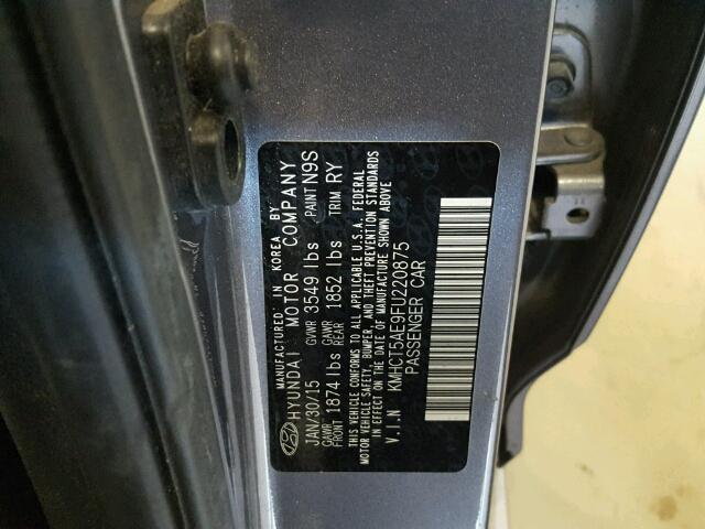 KMHCT5AE9FU220875 - 2015 HYUNDAI ACCENT GS GRAY photo 10