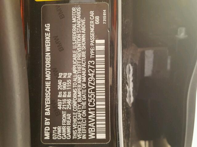 WBAVM1C55FVZ94273 - 2015 BMW X1 SDRIVE2 BLACK photo 10