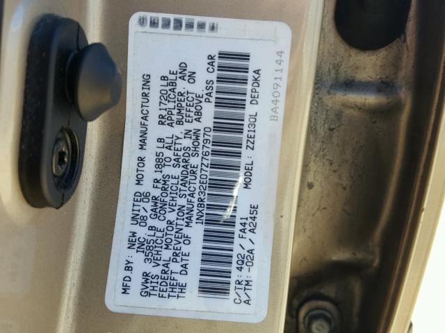 1NXBR32E07Z767970 - 2007 TOYOTA COROLLA CE TAN photo 10