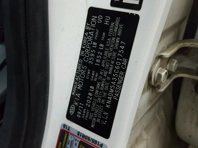 KNADM5A35C6017547 - 2012 KIA RIO LX Սպիտակ լուսանկար 10