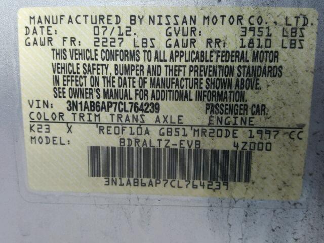 3N1AB6AP7CL764239 - 2012 NISSAN SENTRA 2.0 SILVER photo 10