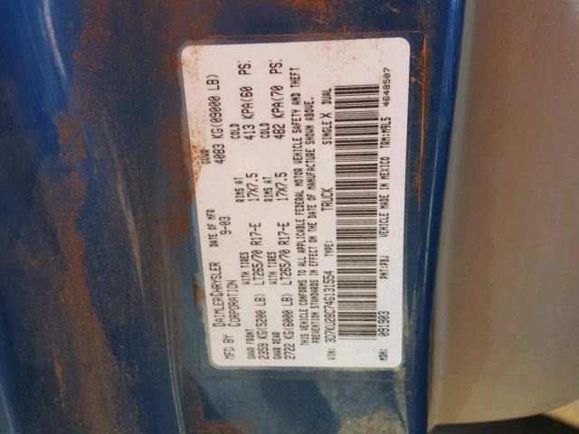 3D7KU28C74G131554 - 2004 DODGE RAM 2500 S BLUE photo 10