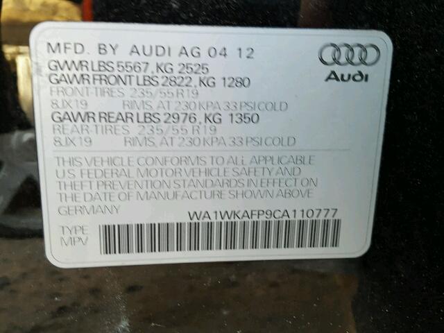 WA1WKAFP9CA110777 - 2012 AUDI Q5 PRESTIG BLACK photo 10