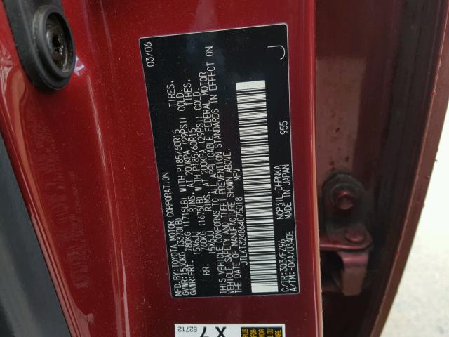 JTLKT324864075018 - 2006 TOYOTA SCION XB ბურგუნდია ფოტო 10