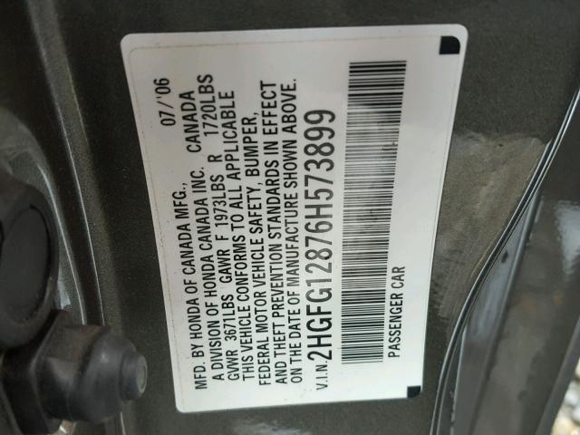 2HGFG12876H573899 - 2006 HONDA CIVIC EX Qəhvəyi foto 10