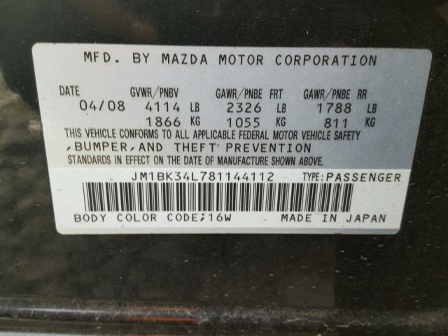 JM1BK34L781144112 - 2008 MAZDA SPEED 3 BLACK photo 10