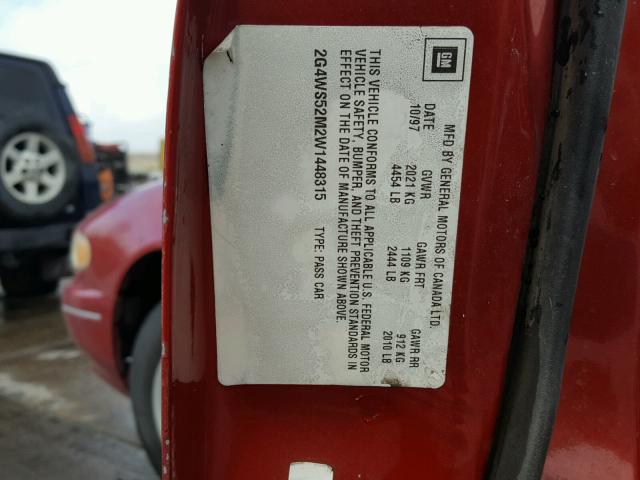 2G4WS52M2W1448315 - 1998 BUICK CENTURY CU RED photo 10