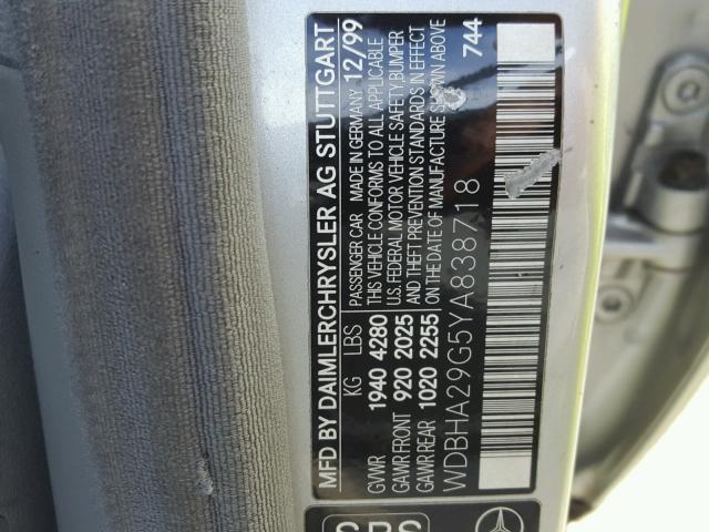 WDBHA29G5YA838718 - 2000 MERCEDES-BENZ C 280 SILVER photo 10