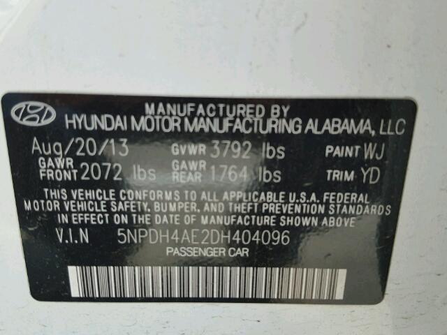 5NPDH4AE2DH404096 - 2013 HYUNDAI ELANTRA GL WHITE photo 10