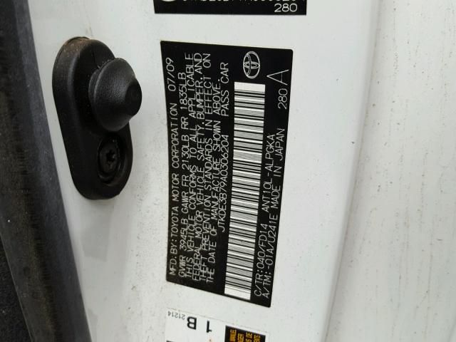 JTKDE3B79A0306204 - 2010 TOYOTA SCION TC 青绿色 照片 10