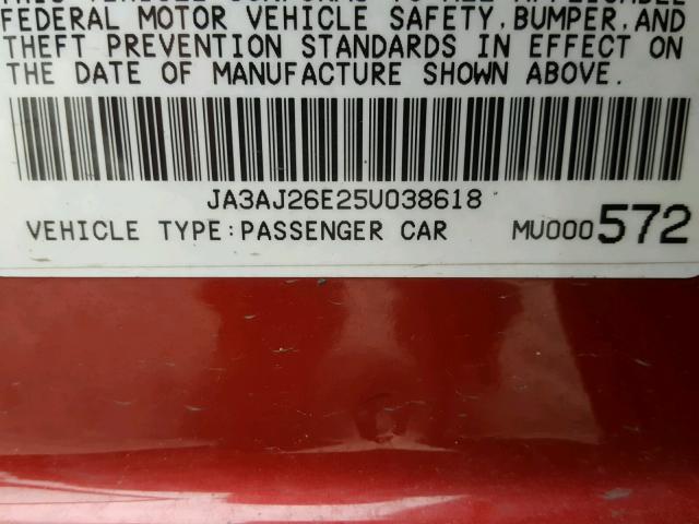 JA3AJ26E25U038618 - 2005 MITSUBISHI LANCER ES RED photo 10